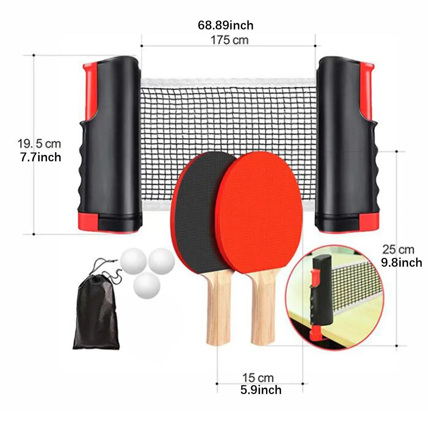 Flexibles Tischtennis-Set (Inklusive 2 Schlägern, 2 Spielbällen & praktischer Aufbewahrungstasche)