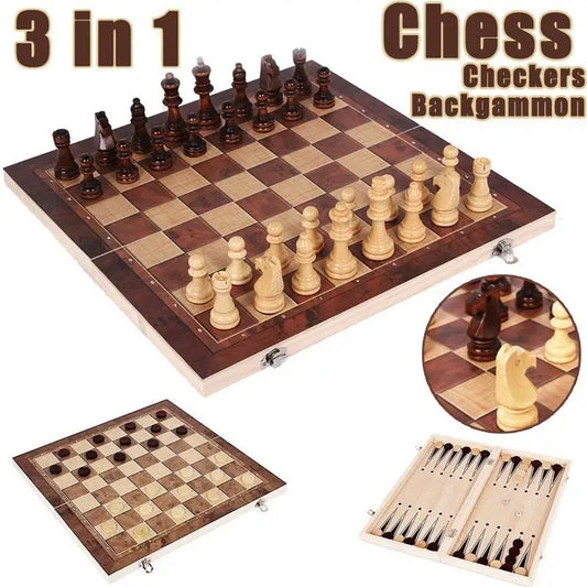 3-in-1-Schachbrett(Schach + Dame und Backgammon)